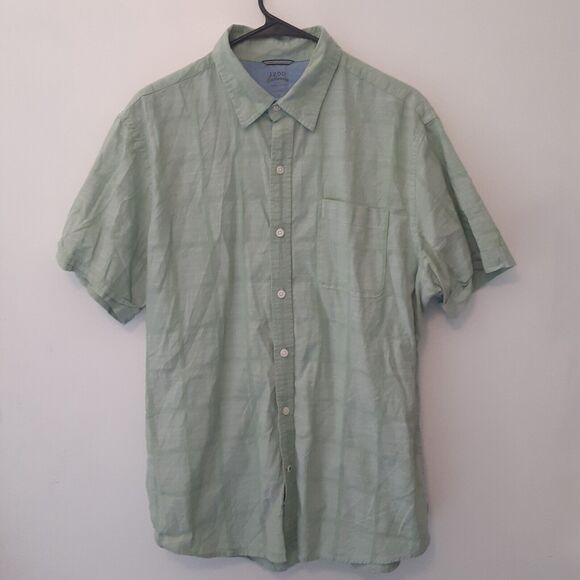Izod Saltwater Adult Mens L Green 100% Cotton Short Sleeve Button Up Shirt - Picture 1 of 7